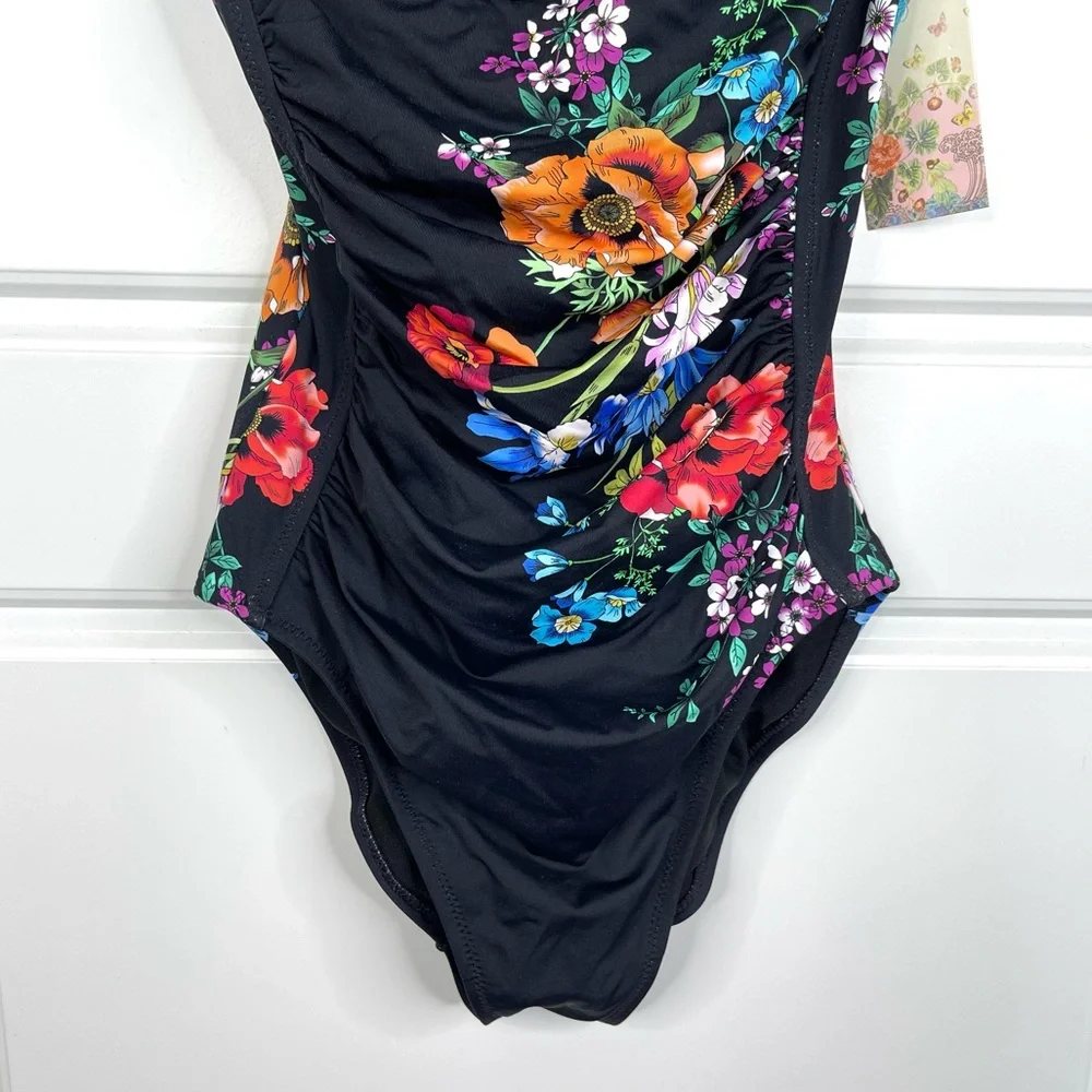 JOHNNY WAS Fay Floral Boho Black One Piece Swimsuit NEW Size XS